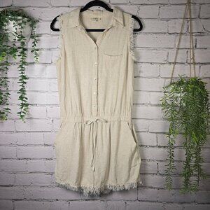 WOMENS UMGEE LINEN BLEND SLEEVELESS SHORT ROMPER OATMEAL COLOR SIZE MED EUC